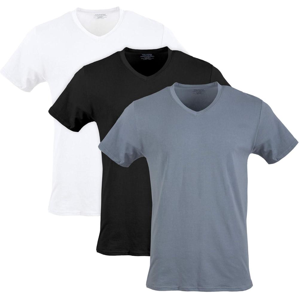 imageGildan Mens Cotton Stretch TShirts MultipackWhiteBlack SootGrey Flannel Vneck 3pack