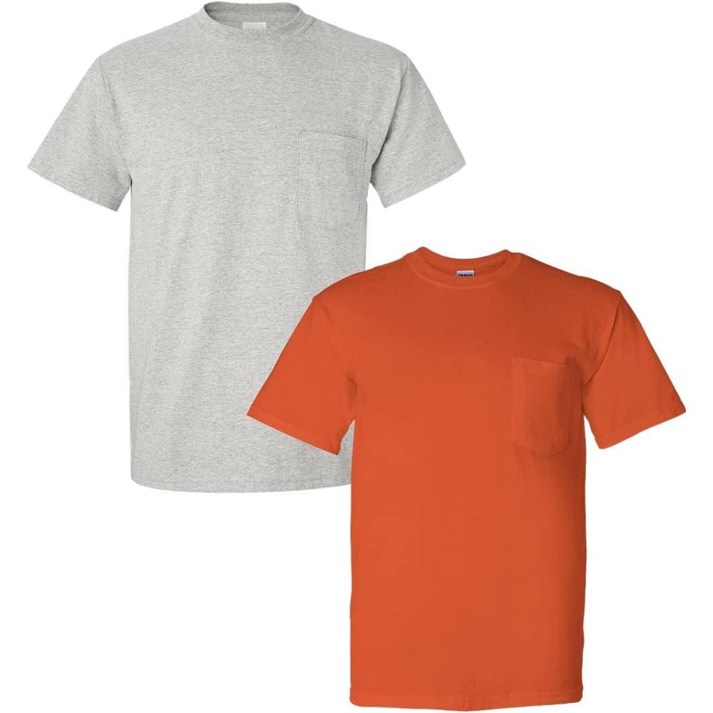 imageGildan Mens DryBlend Workwear TShirts with Pocket 2Pack1 Ash Grey  1 Orange