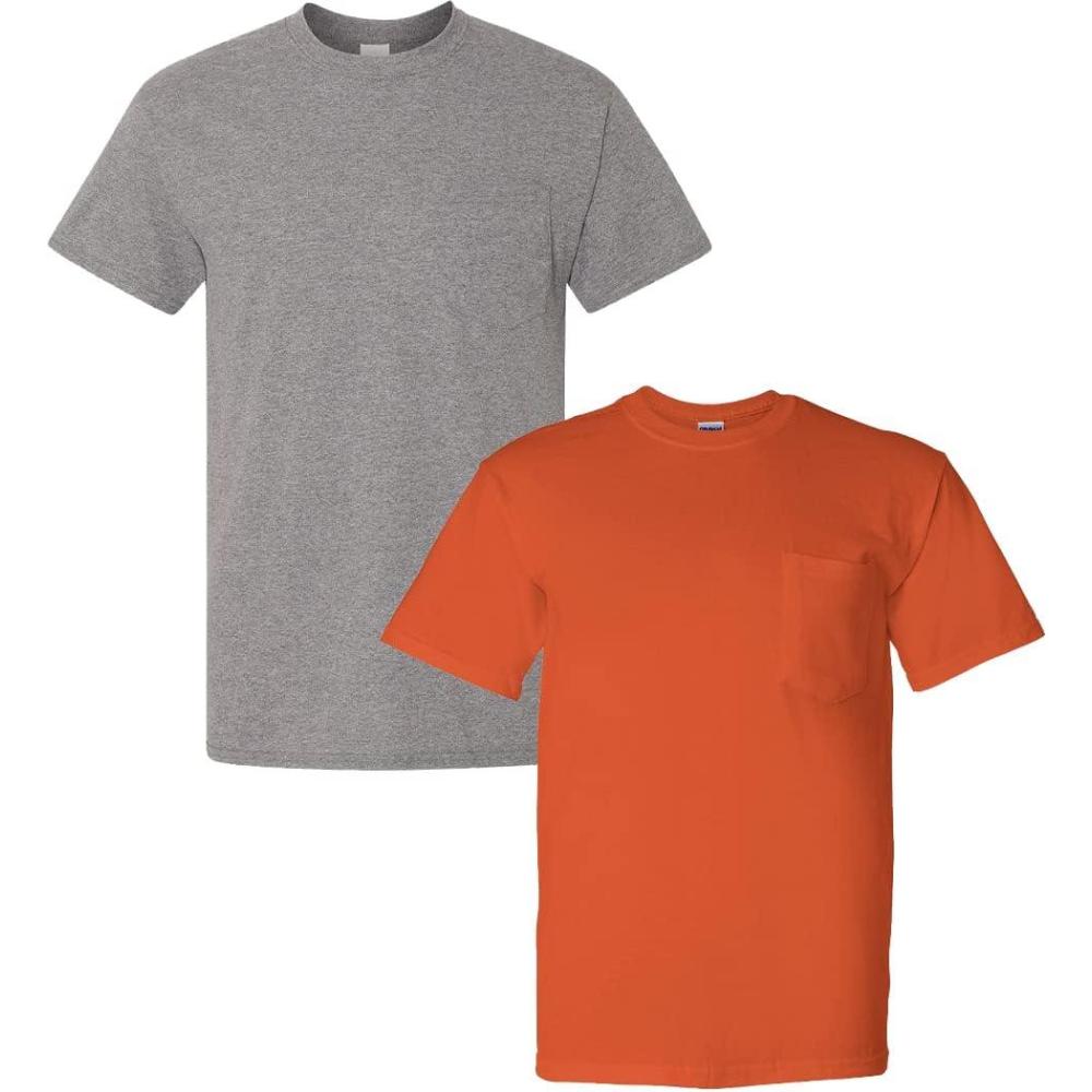 imageGildan Mens DryBlend Workwear TShirts with Pocket 2Pack1 Graphite Heather 1 Orange