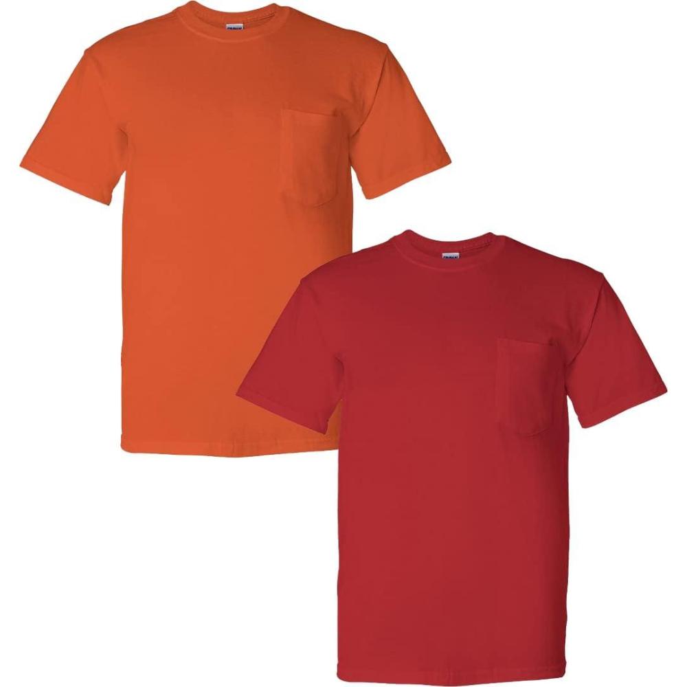 imageGildan Mens DryBlend Workwear TShirts with Pocket 2Pack1 Orange 1 Red