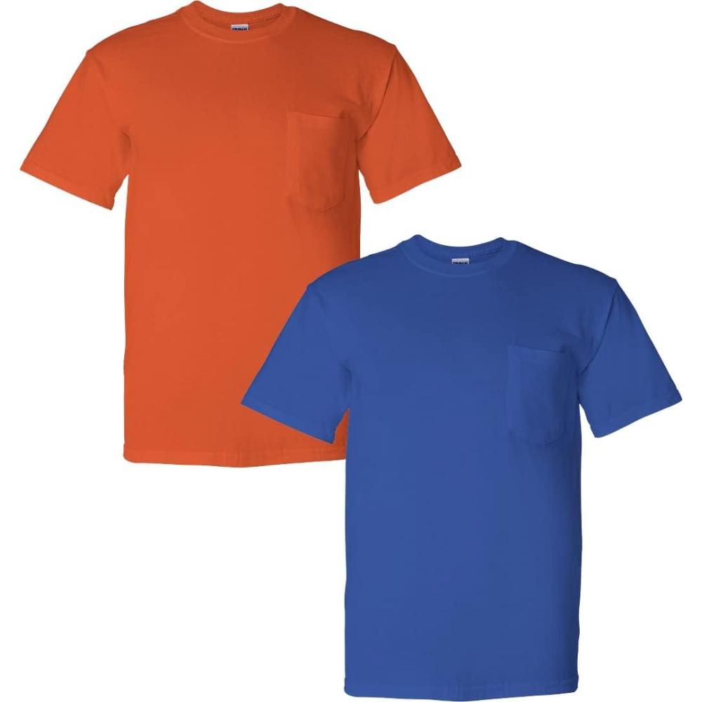 imageGildan Mens DryBlend Workwear TShirts with Pocket 2Pack1 Orange 1 Royal