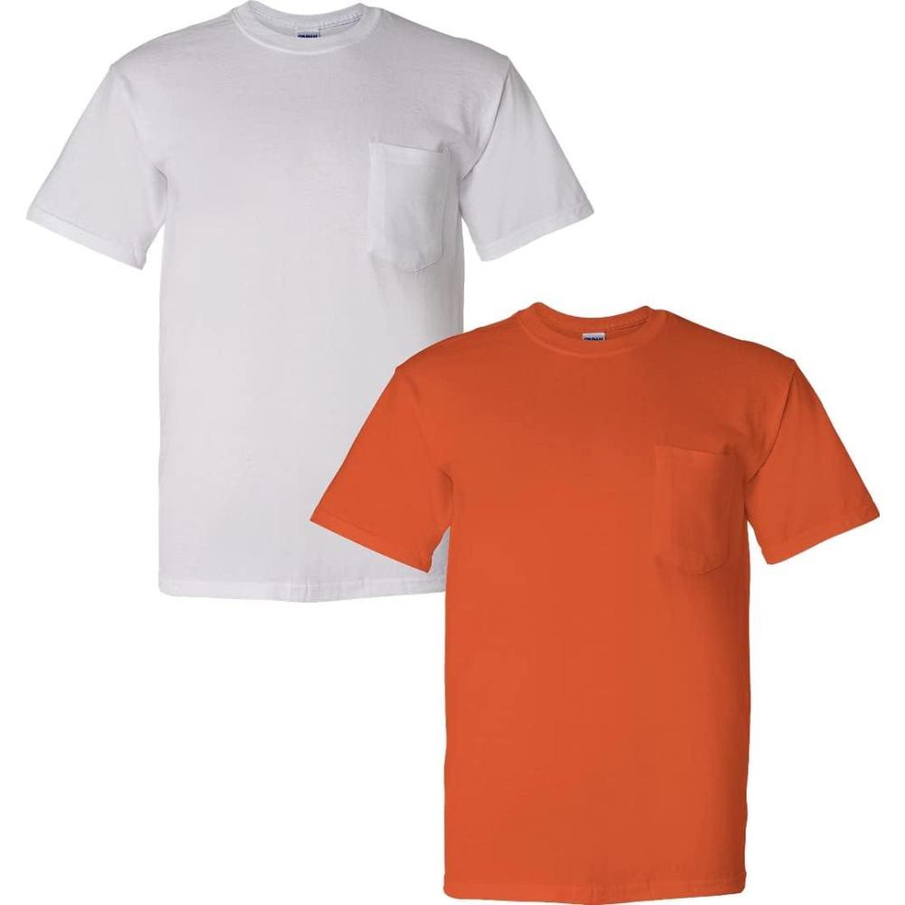 imageGildan Mens DryBlend Workwear TShirts with Pocket 2Pack1 White  1 Orange