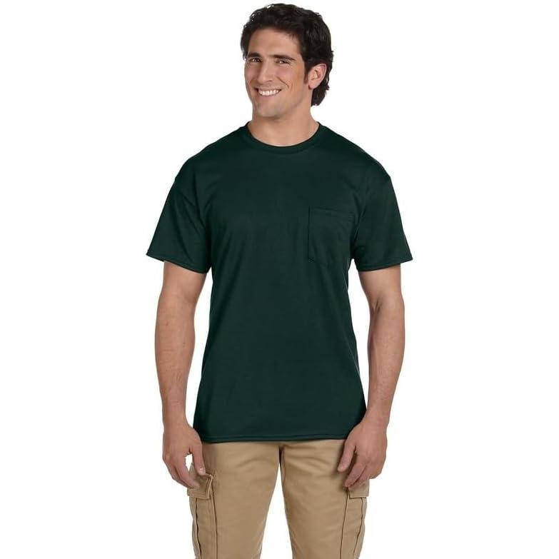imageGildan Mens DryBlend Workwear TShirts with Pocket 2PackForest Green