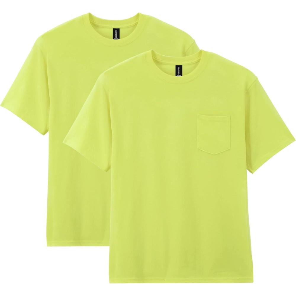 imageGildan Mens DryBlend Workwear TShirts with Pocket 2PackSafety Green