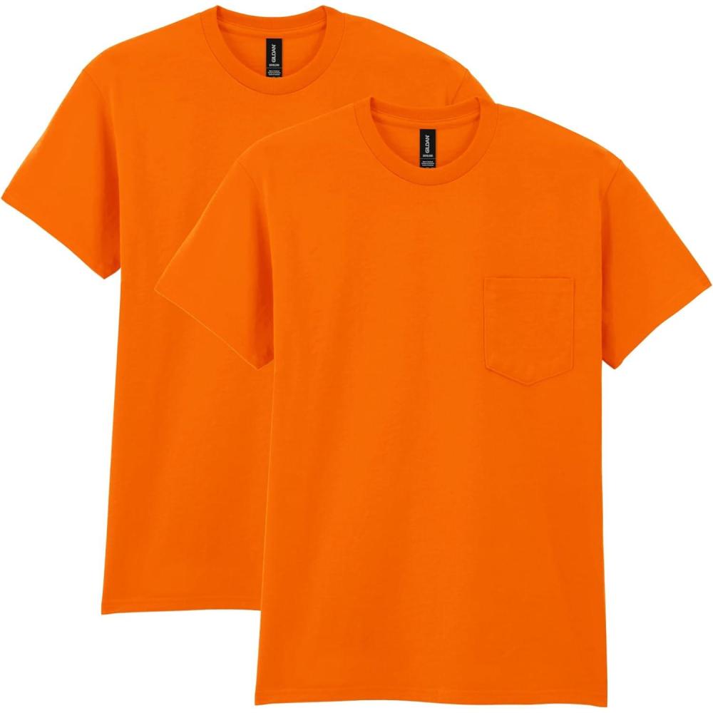 imageGildan Mens DryBlend Workwear TShirts with Pocket 2PackSafety Orange