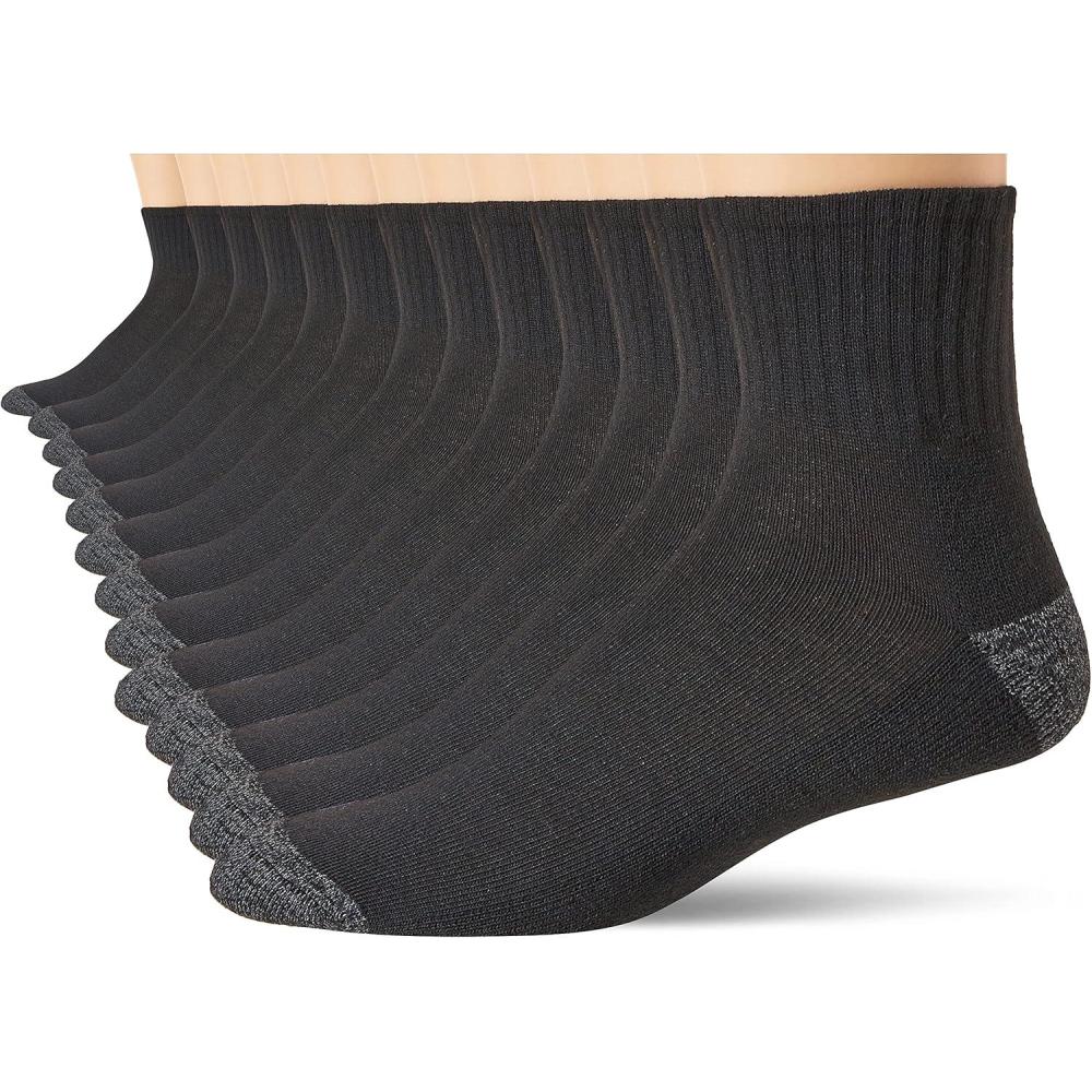 imageGildan Mens Polyester Half Cushion Ankle Socks 12PairsBlack