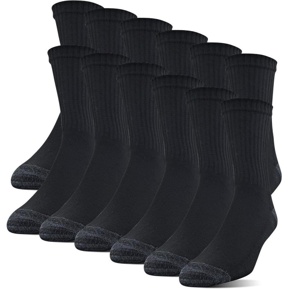 imageGildan Mens Polyester Half Cushion MidCrew Socks 12packBlack