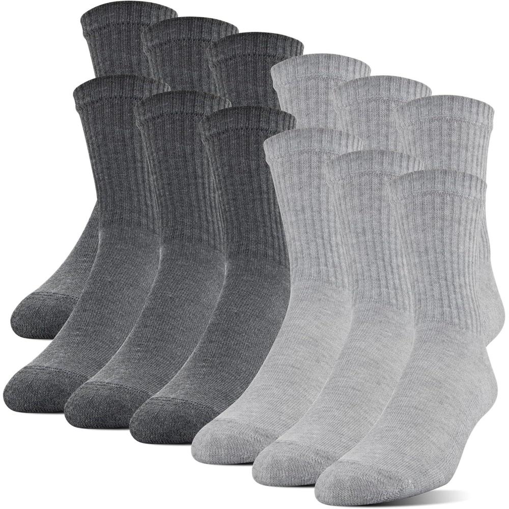 imageGildan Mens Polyester Half Cushion MidCrew Socks 12packGrey