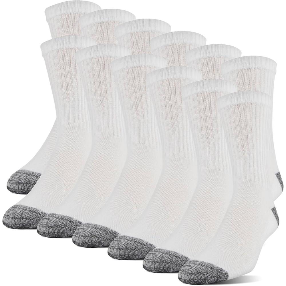 imageGildan Mens Polyester Half Cushion MidCrew Socks 12packWhite