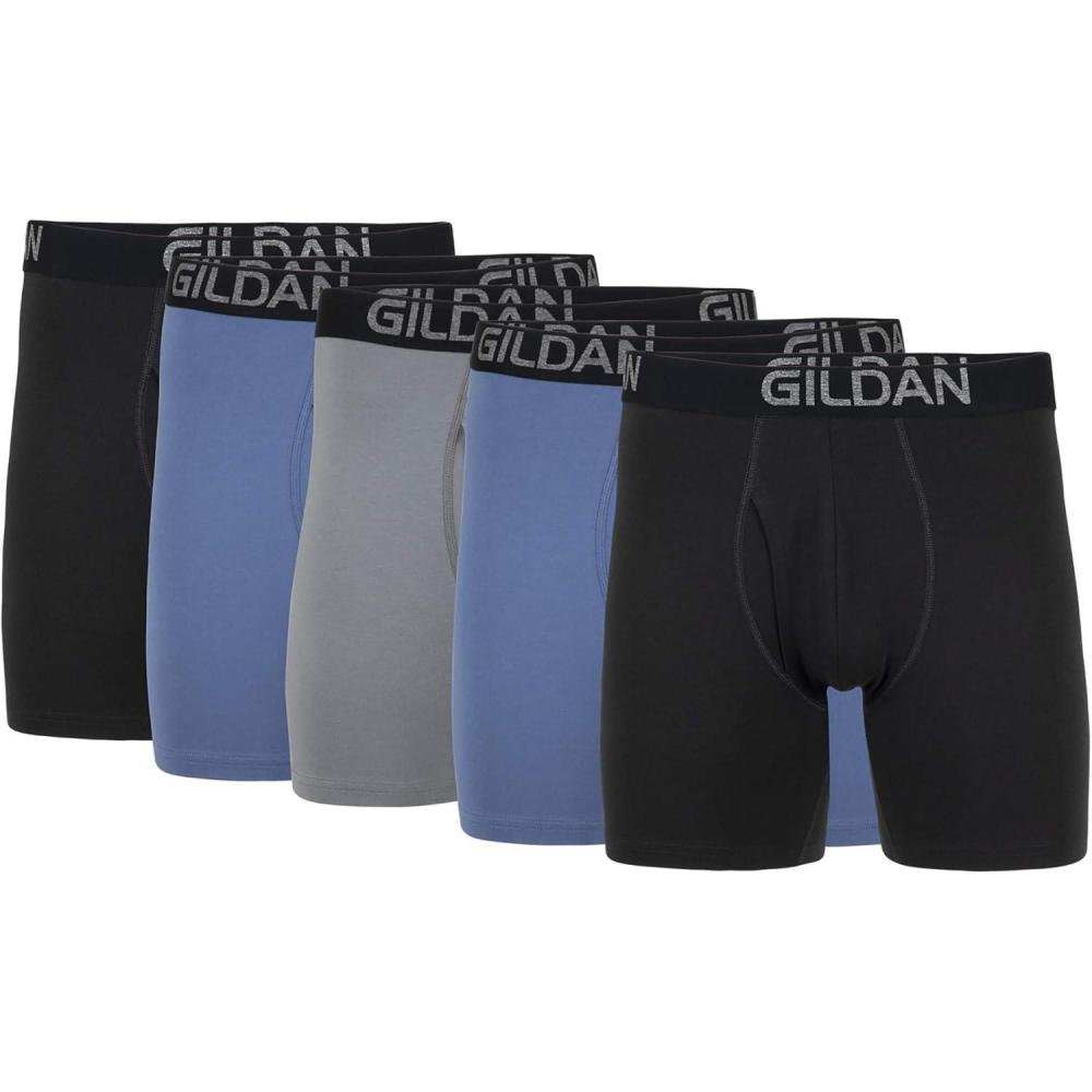 imageGildan Mens Underwear Cotton Stretch Boxer Briefs MultipackBlack Soot Slate Blue Grey Flannel 5pack