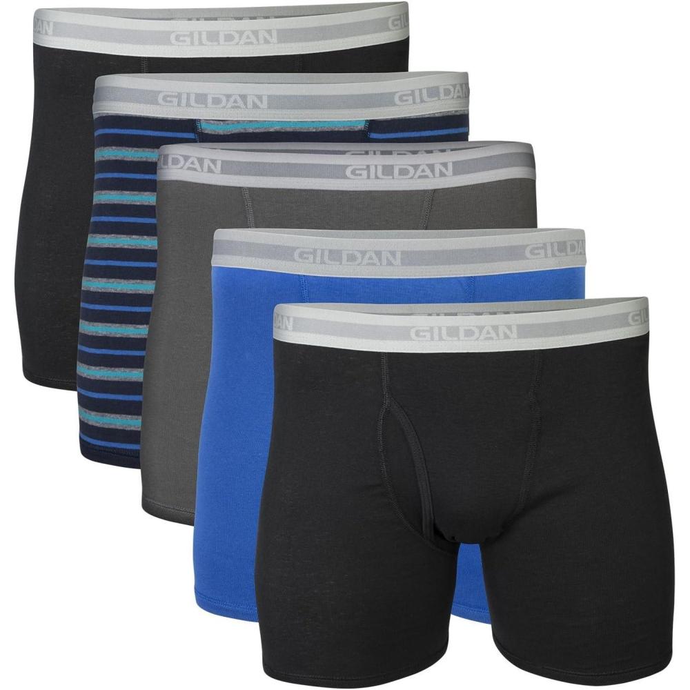imageGildan Mens Underwear Cotton Stretch Boxer Briefs MultipackMixed Black 4pack
