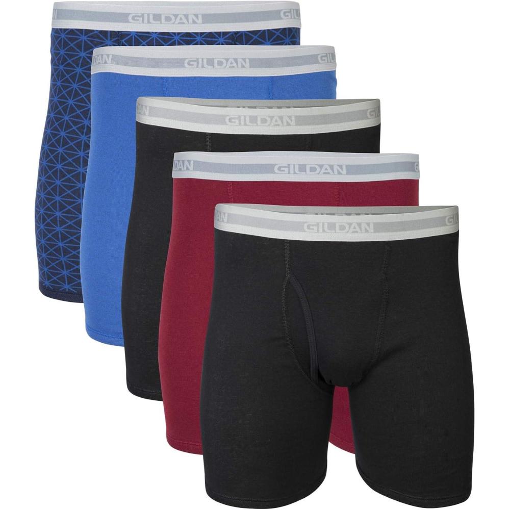 imageGildan Mens Underwear Cotton Stretch Boxer Briefs MultipackMixed BlueGrey 4pack