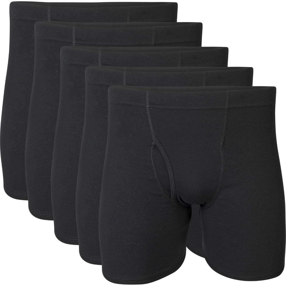 imageGildan Mens Underwear Covered Waistband Boxer Briefs MultipackBlack 5pack