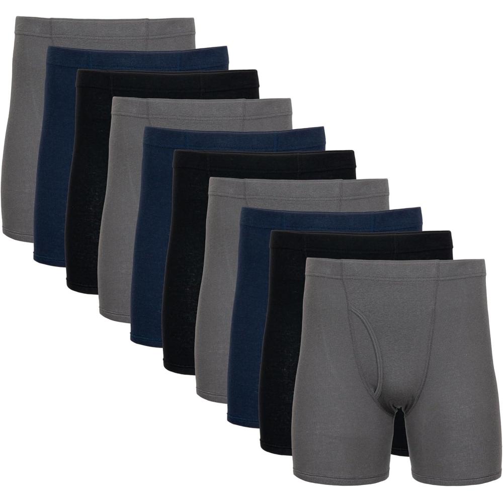 imageGildan Mens Underwear Covered Waistband Boxer Briefs MultipackBlackCharcoalNavy 10pack