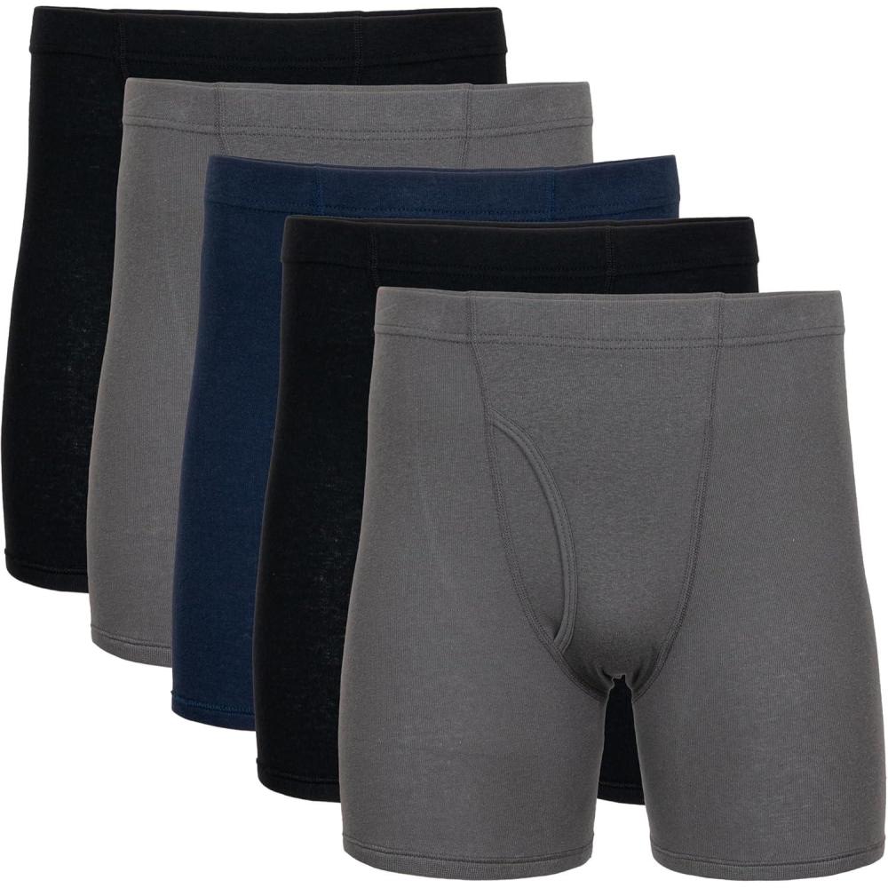 imageGildan Mens Underwear Covered Waistband Boxer Briefs MultipackBlackCharcoalNavy 5pack