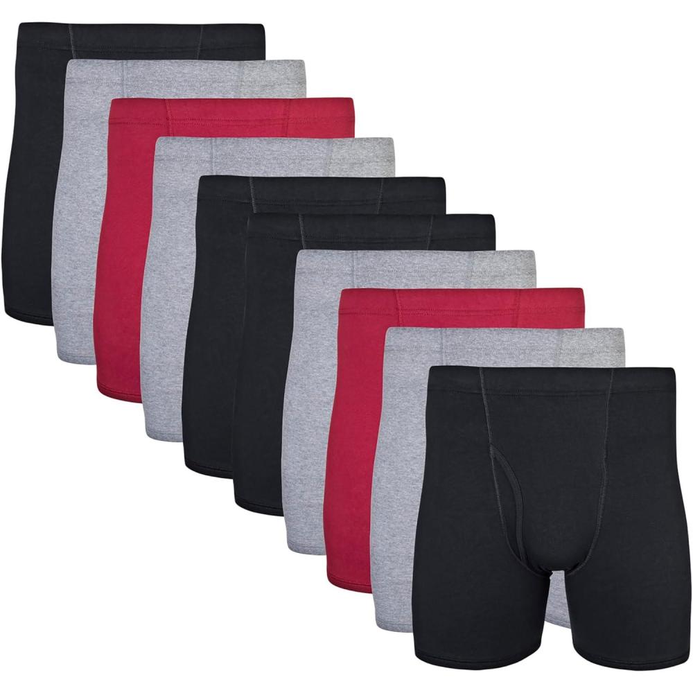 imageGildan Mens Underwear Covered Waistband Boxer Briefs MultipackBlackGarnetGraphite 10pack