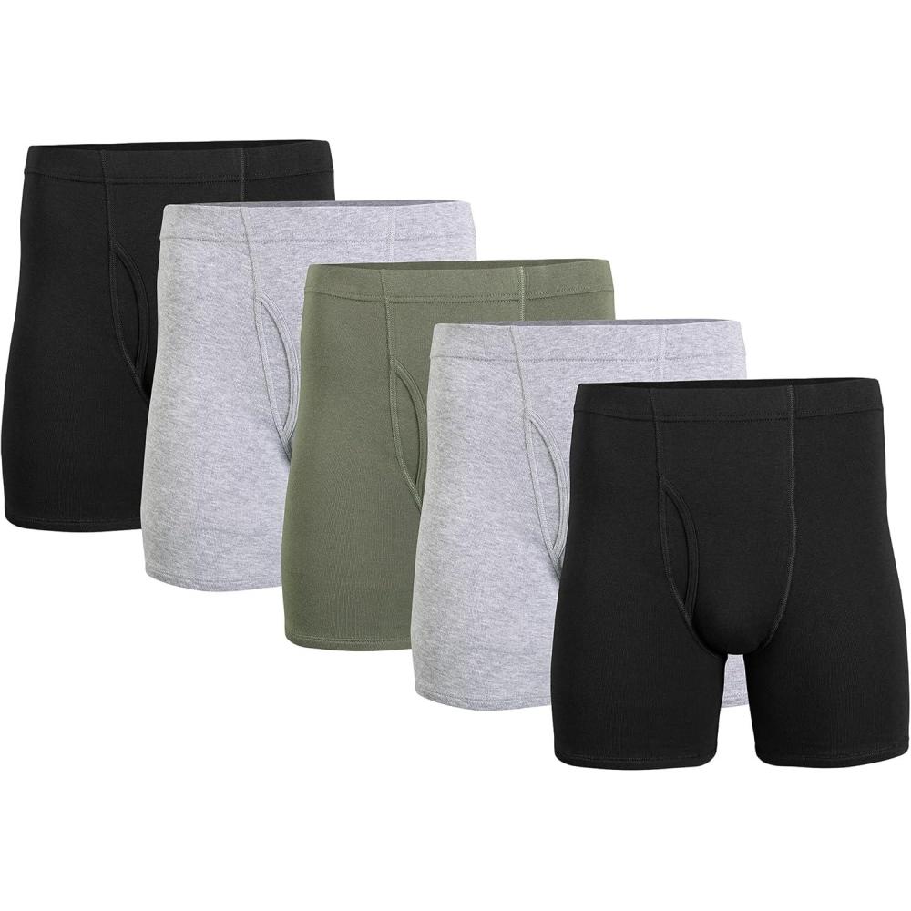 imageGildan Mens Underwear Covered Waistband Boxer Briefs MultipackBlackSport Grey HeatherMilitary Green 5pack