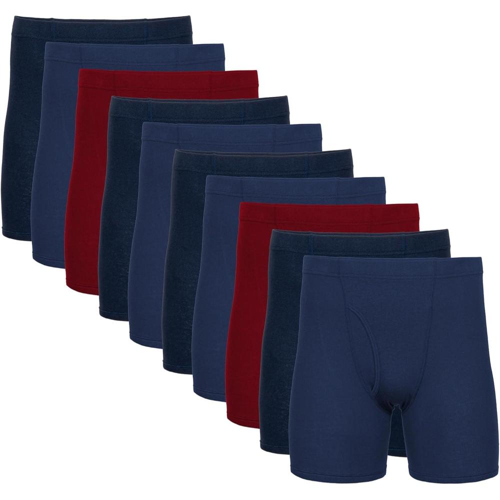 imageGildan Mens Underwear Covered Waistband Boxer Briefs MultipackNavyMetro BlueCardinal Red 10pack