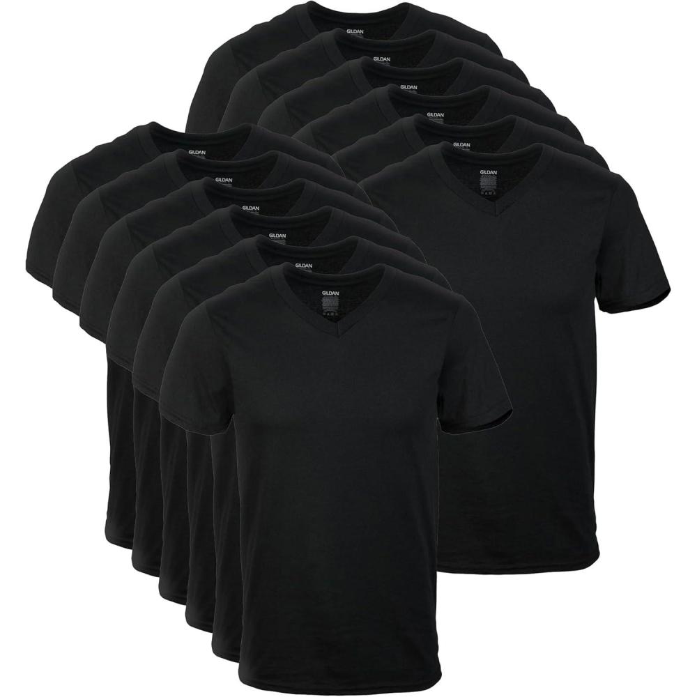imageGildan Mens VNeck TShirts Multipack Style G1103Black 12pack