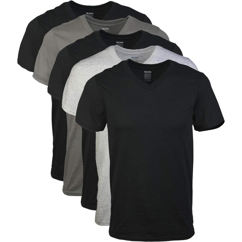 imageGildan Mens VNeck TShirts Multipack Style G1103BlackSport GreyCharcoal 5pack