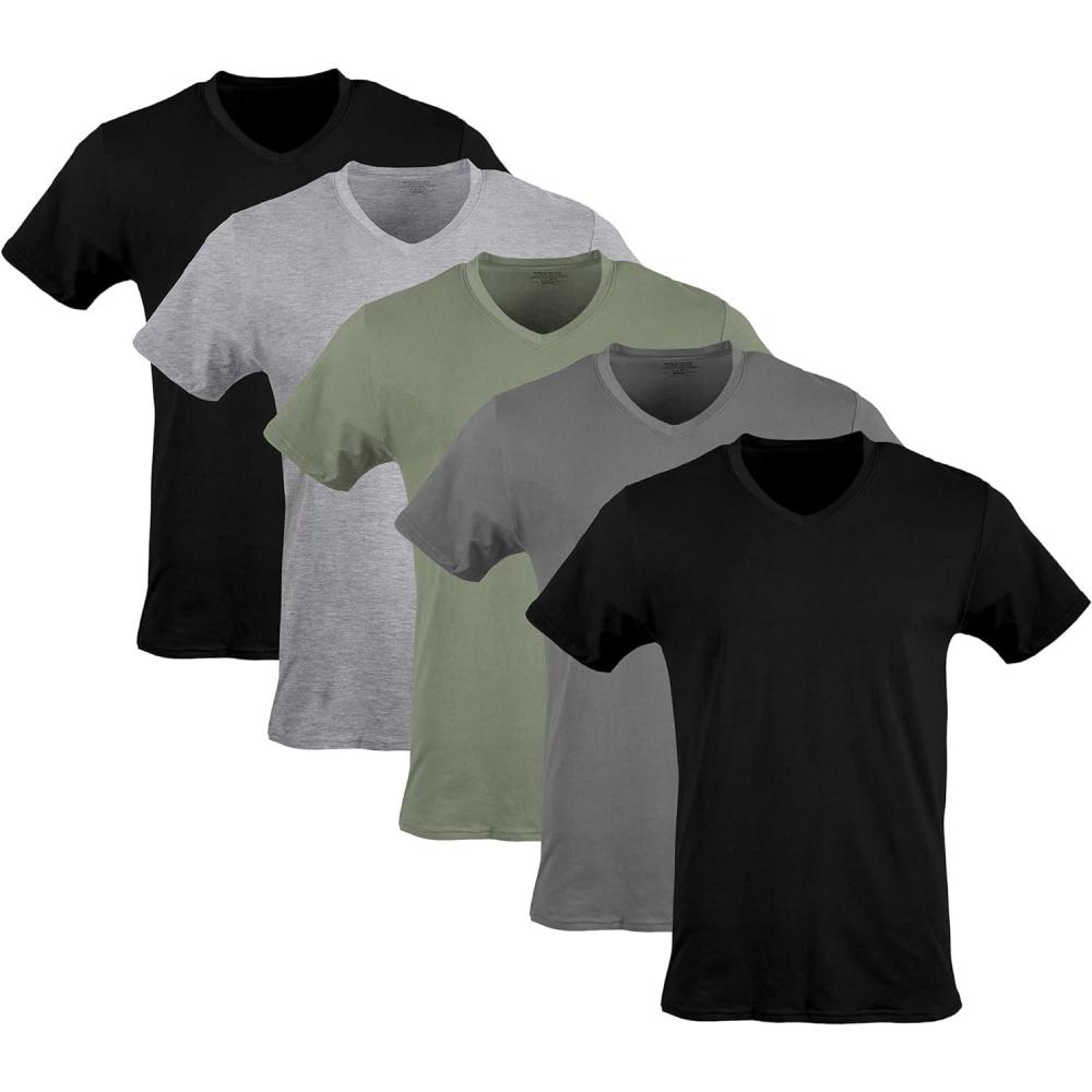 imageGildan Mens VNeck TShirts Multipack Style G1103BlackSport GreyCharcoalMilitary Green 5pack