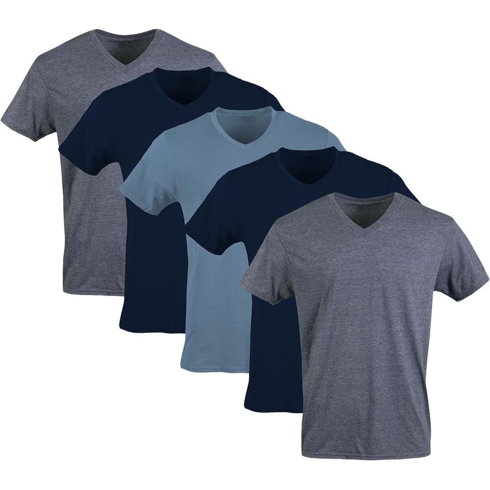 imageGildan Mens VNeck TShirts Multipack Style G1103NavyHeather NavyIndigo Blue 5pack