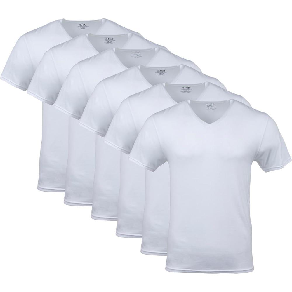 imageGildan Mens VNeck TShirts Multipack Style G1103White 6pack
