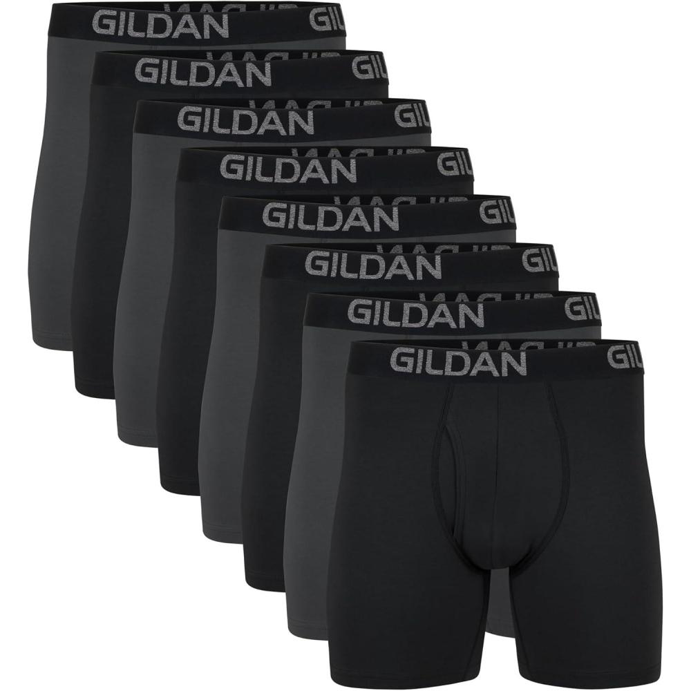 imageGildan Platinum Mens Short Leg Boxer BriefsBlack SootCharcoal Sky 8pack  Regular Leg