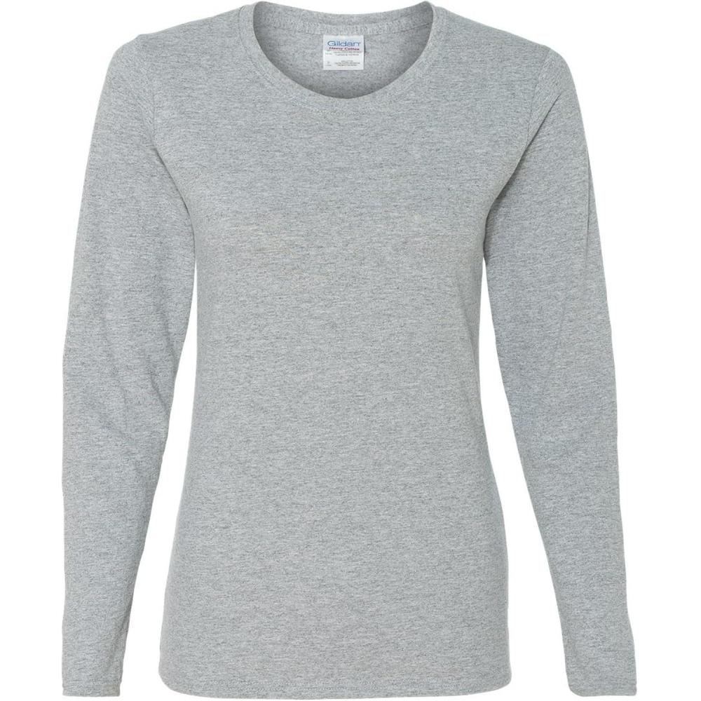 imageGildan Womens Heavy Cotton Long Sleeve TShirt 2PackAsh Grey