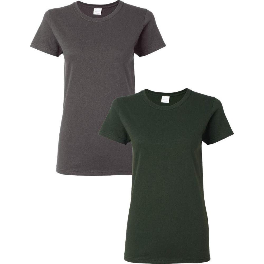 imageGildan Womens Heavy Cotton TShirt Style G5000L 2Pack1 Charcoal  1 Forest Green