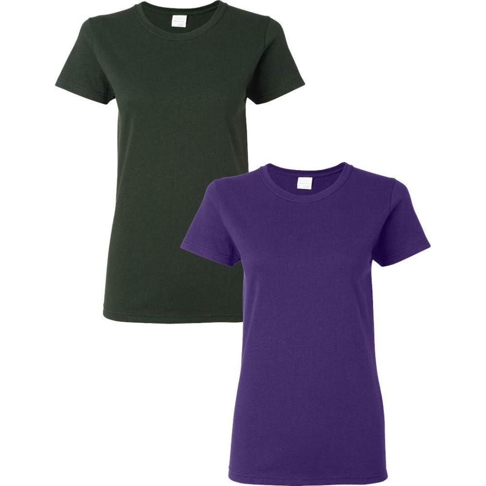 imageGildan Womens Heavy Cotton TShirt Style G5000L 2Pack1 Forest Green 1 Purple