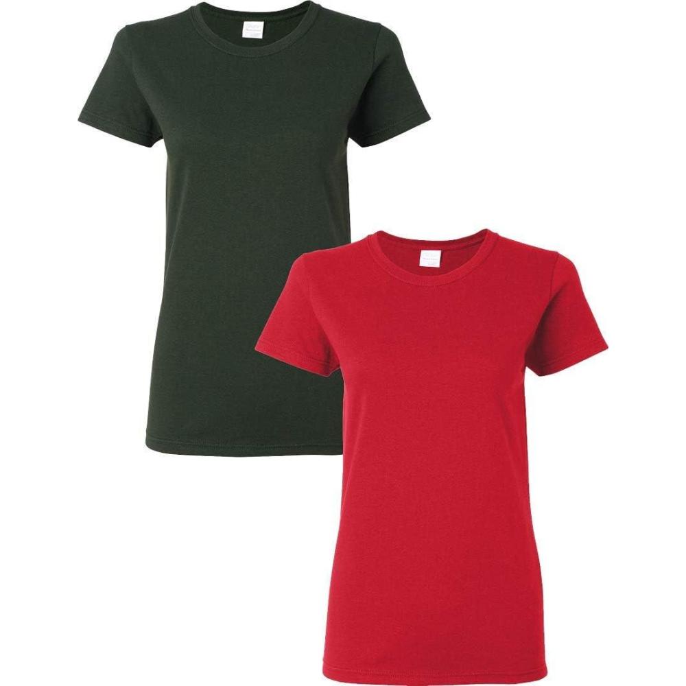 imageGildan Womens Heavy Cotton TShirt Style G5000L 2Pack1 Forest Green 1 Red