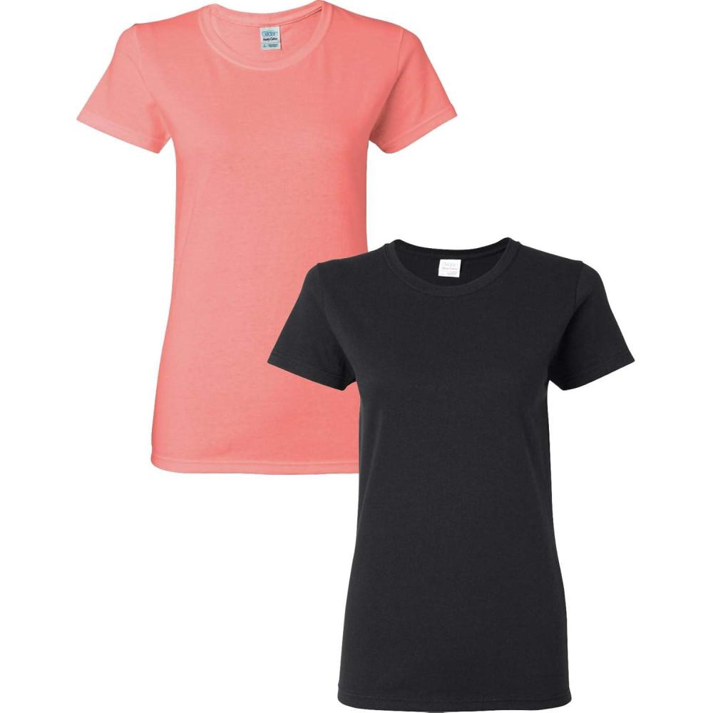 imageGildan Womens Heavy Cotton TShirt Style G5000L 2PackCoralBlack