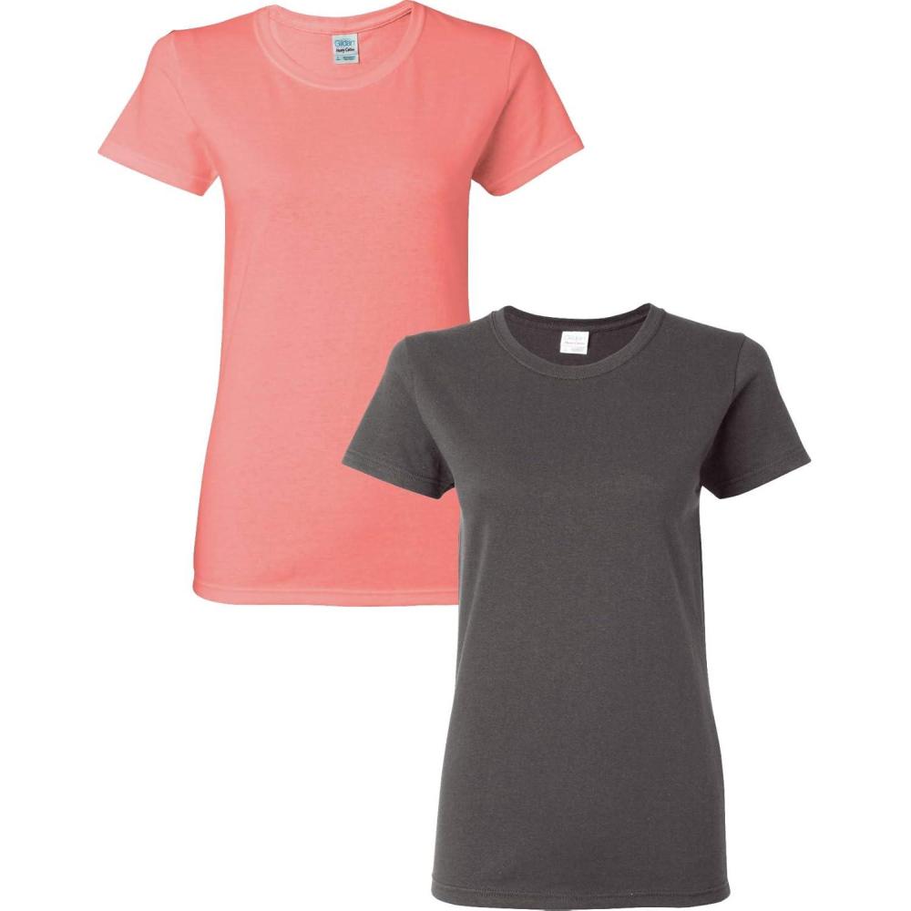 imageGildan Womens Heavy Cotton TShirt Style G5000L 2PackCoralCharcoal