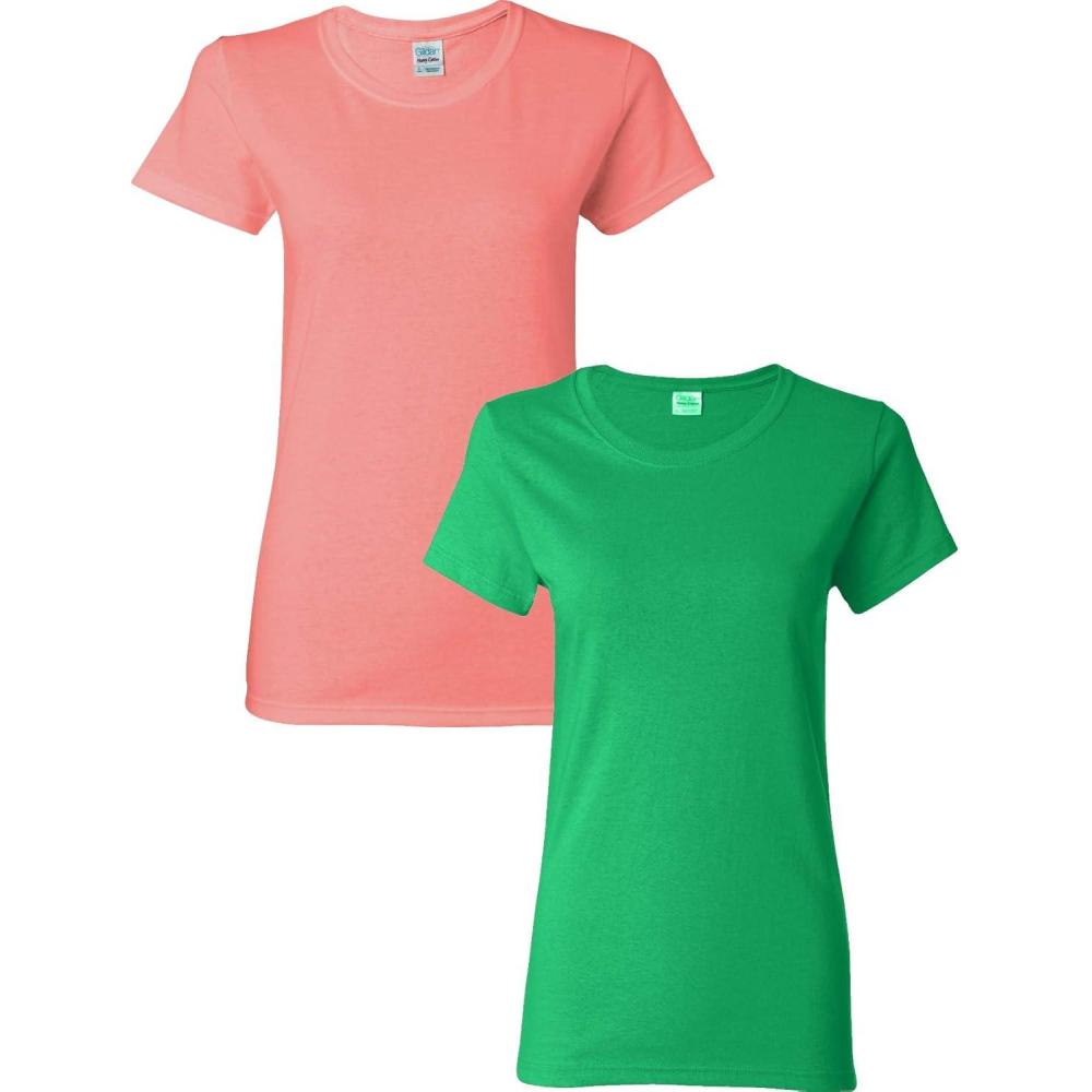 imageGildan Womens Heavy Cotton TShirt Style G5000L 2PackCoralIrishgreen