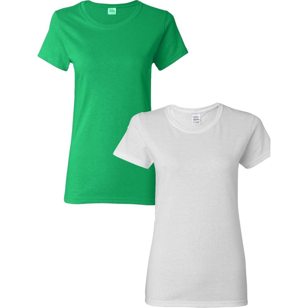 imageGildan Womens Heavy Cotton TShirt Style G5000L 2PackIrishgreenWhite