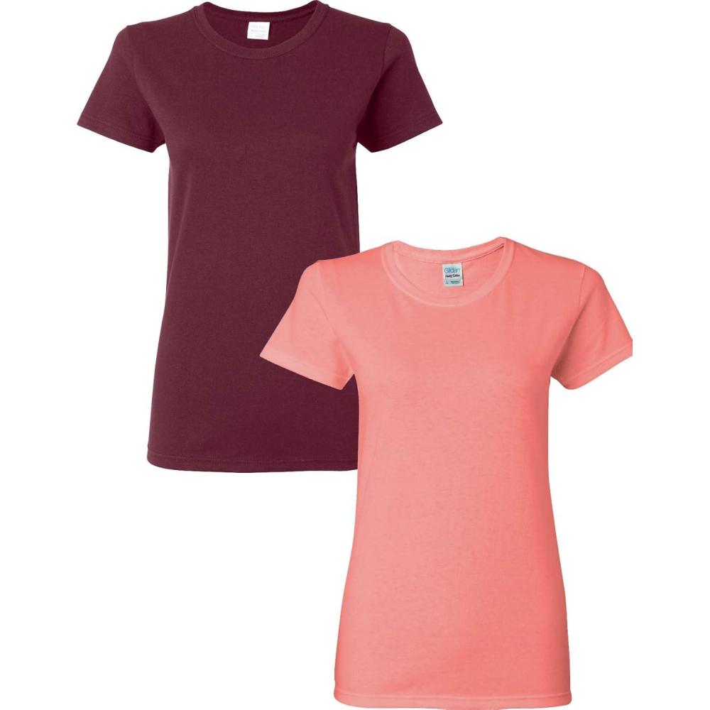 imageGildan Womens Heavy Cotton TShirt Style G5000L 2PackMaroonCoral