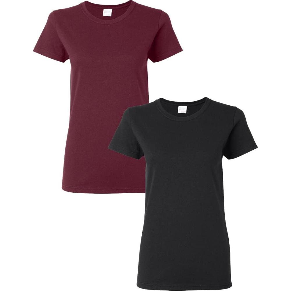 imageGildan Womens Heavy Cotton TShirt Style G5000L 2PackMaroonblack