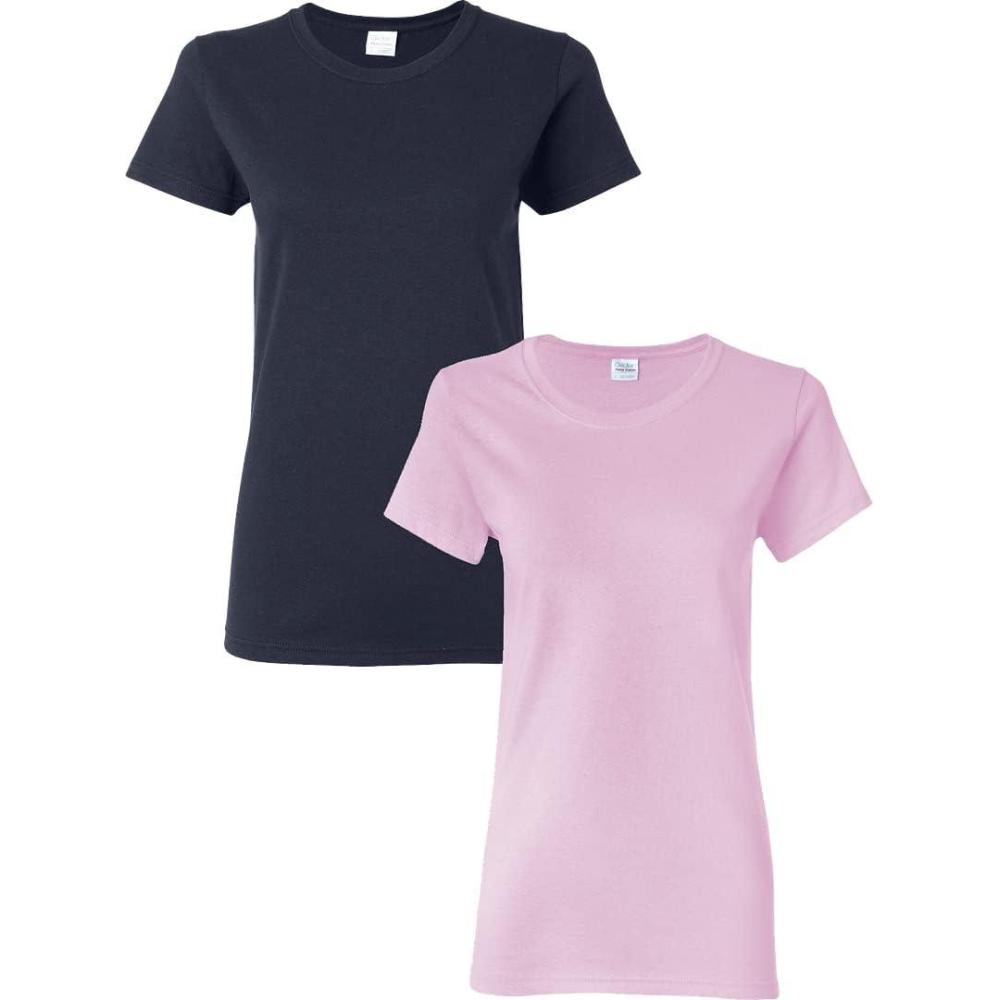 imageGildan Womens Heavy Cotton TShirt Style G5000L 2PackNavylightpink