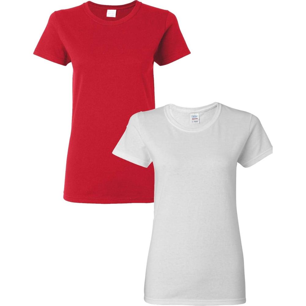 imageGildan Womens Heavy Cotton TShirt Style G5000L 2PackRedWhite