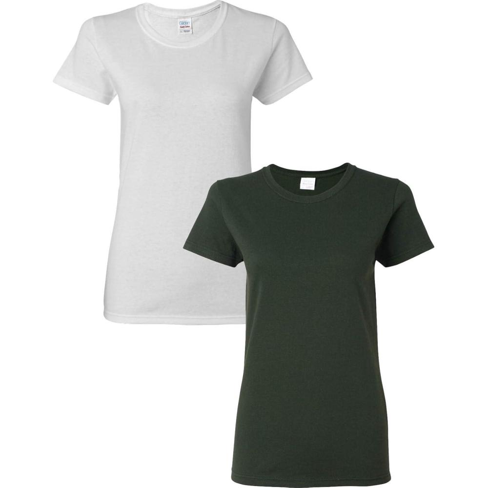 imageGildan Womens Heavy Cotton TShirt Style G5000L 2PackWhiteForestgreen
