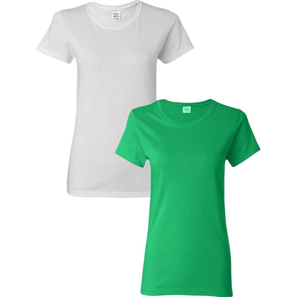 imageGildan Womens Heavy Cotton TShirt Style G5000L 2PackWhiteIrishgreen