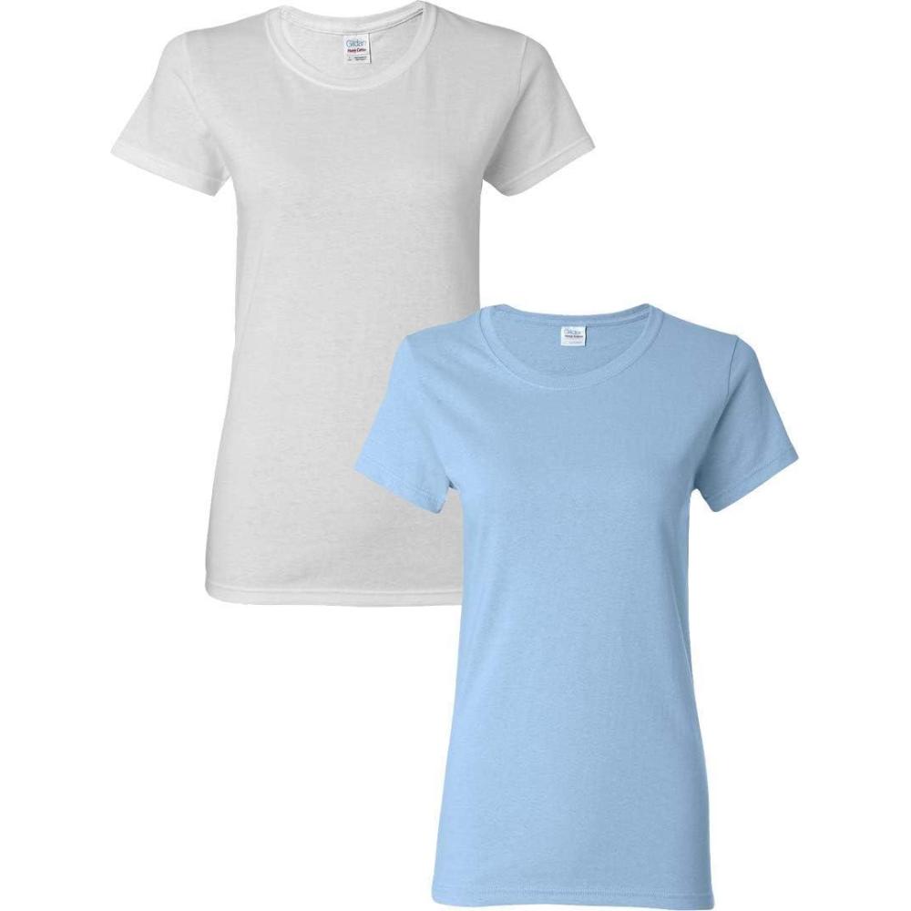 imageGildan Womens Heavy Cotton TShirt Style G5000L 2PackWhiteLightblue