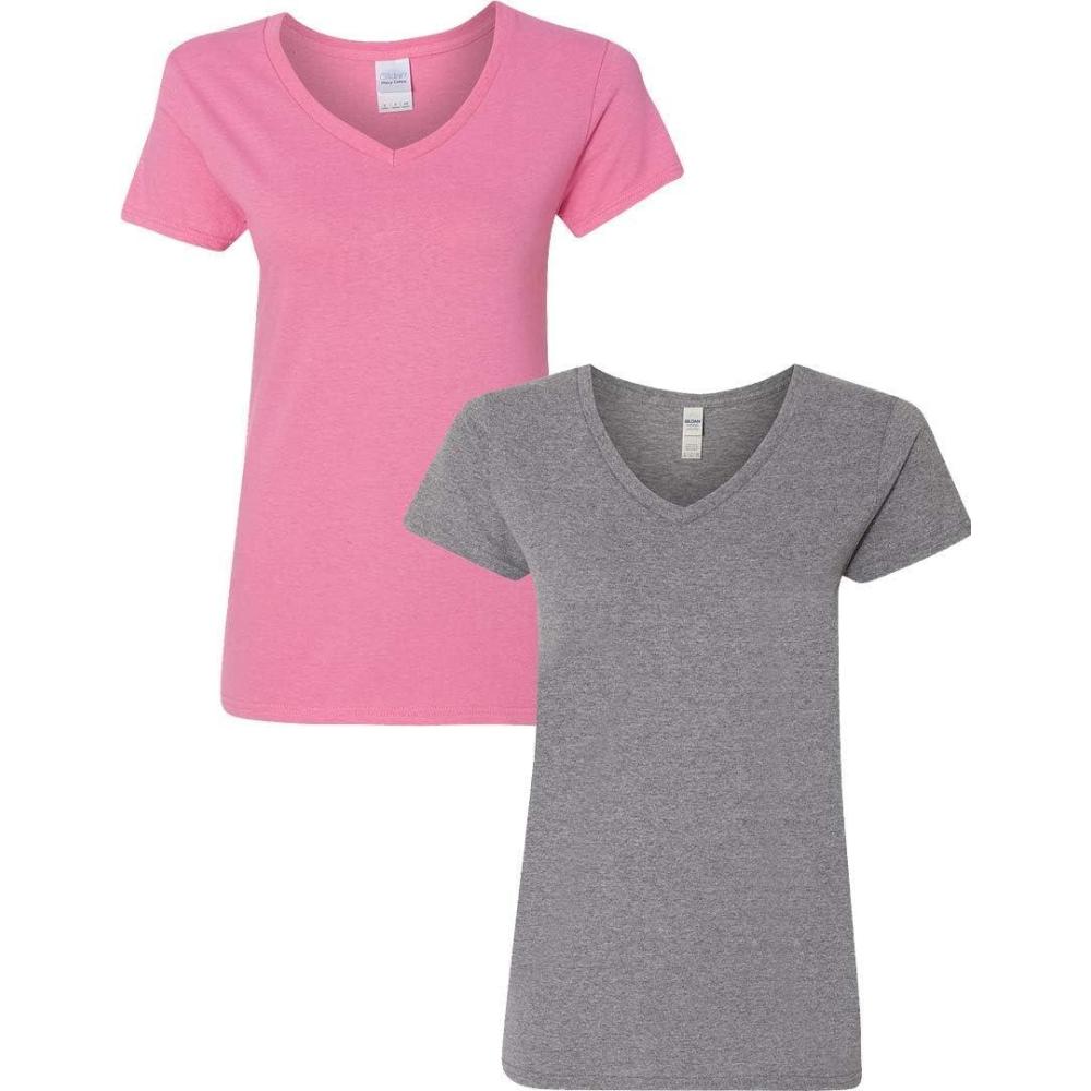 imageGildan Womens Heavy Cotton VNeck TShirt 2Pack1 Azalea  1 Graphite Heather