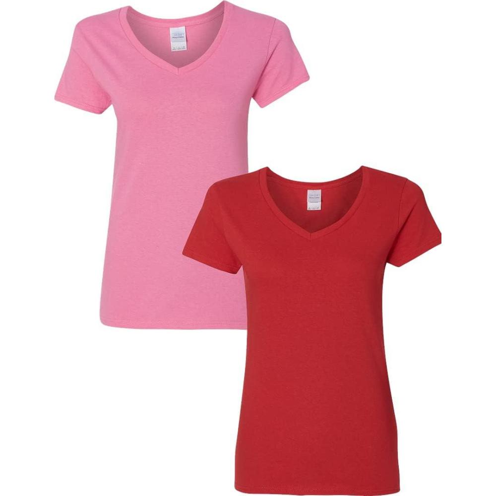 imageGildan Womens Heavy Cotton VNeck TShirt 2Pack1 Azalea 1 Red