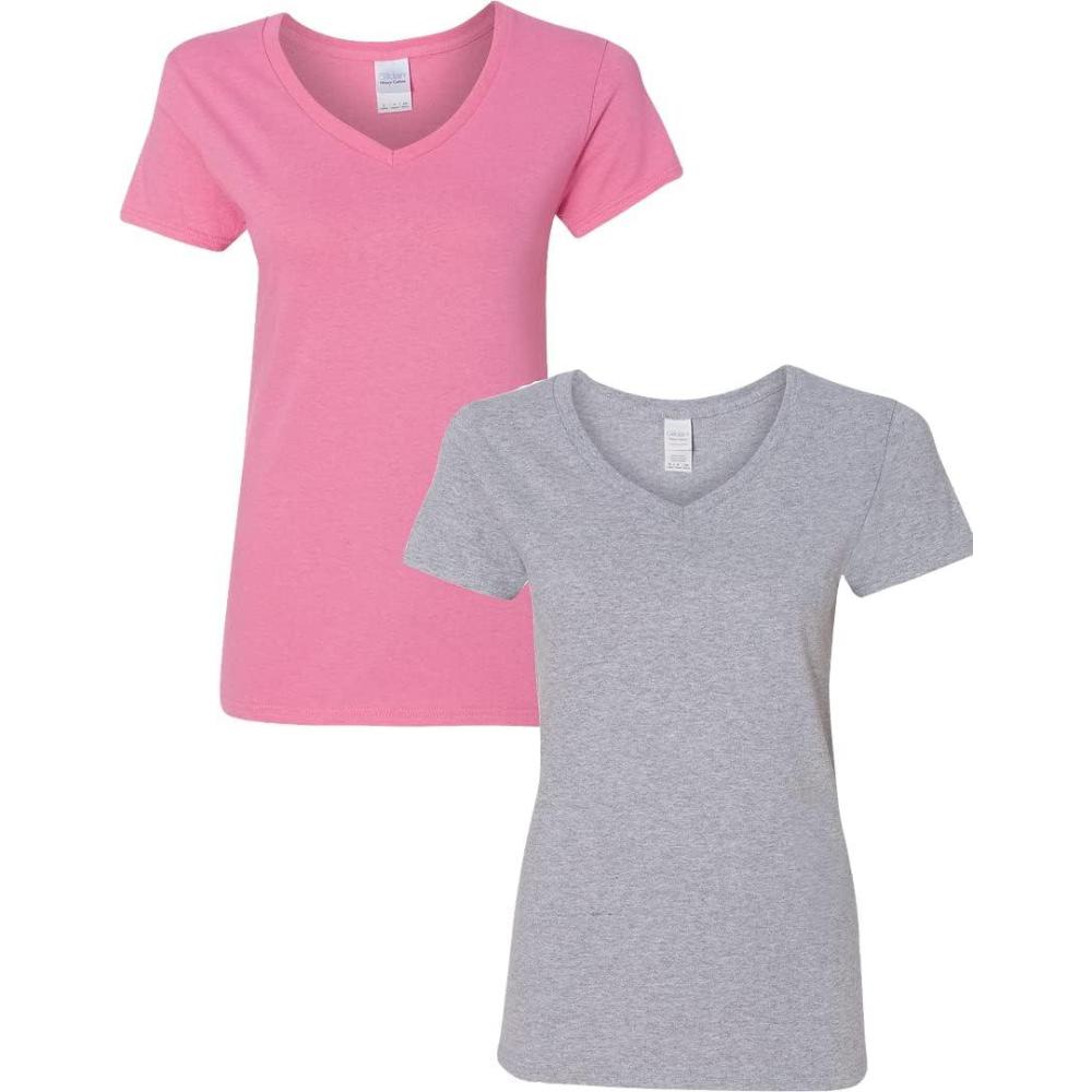 imageGildan Womens Heavy Cotton VNeck TShirt 2Pack1 Azalea  1 Sport Grey