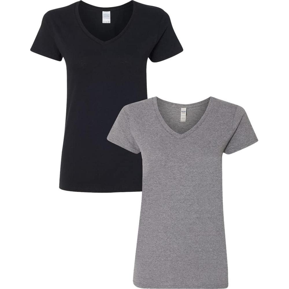 imageGildan Womens Heavy Cotton VNeck TShirt 2Pack1 Black  1 Graphite Heather