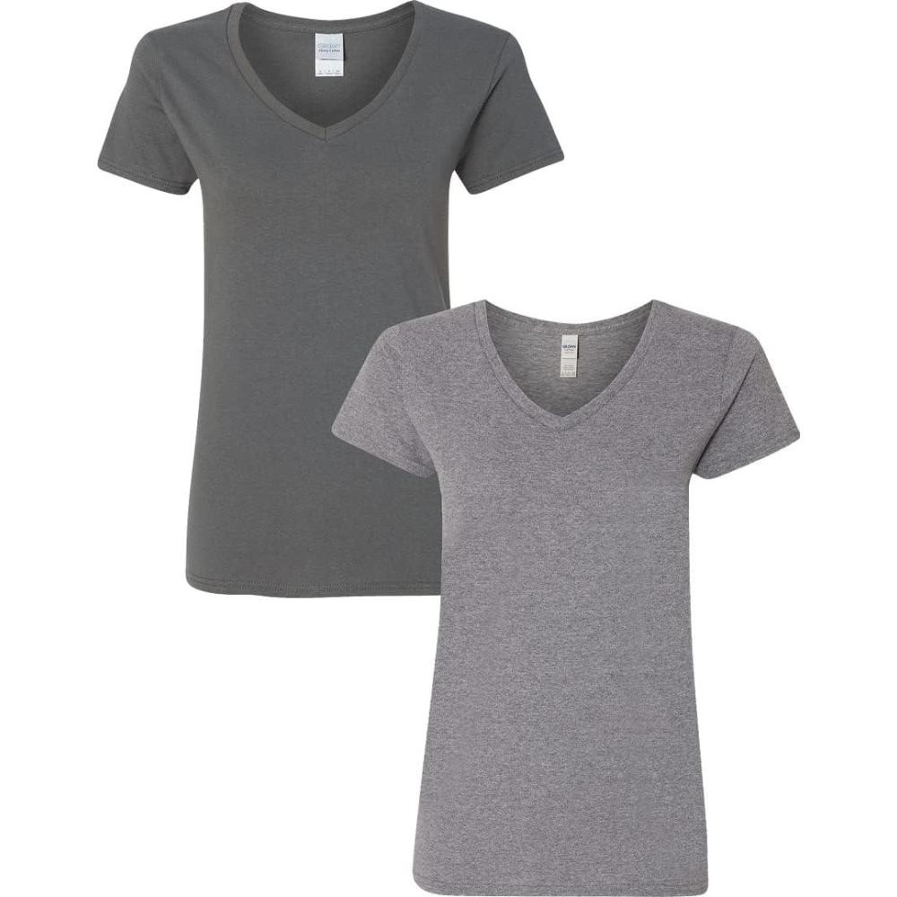 imageGildan Womens Heavy Cotton VNeck TShirt 2Pack1 Charcoal  1 Graphite Heather