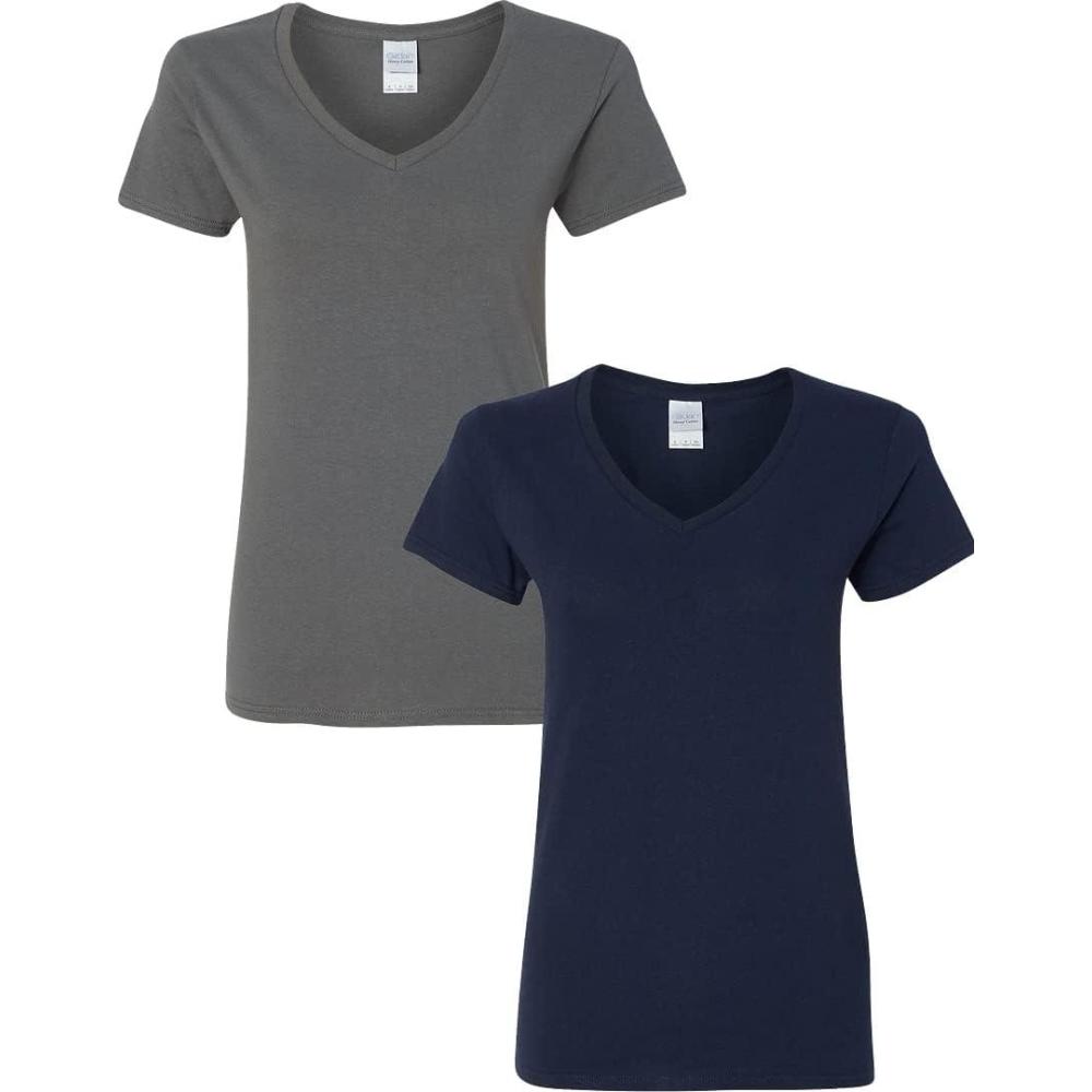 imageGildan Womens Heavy Cotton VNeck TShirt 2Pack1 Charcoal 1 Navy