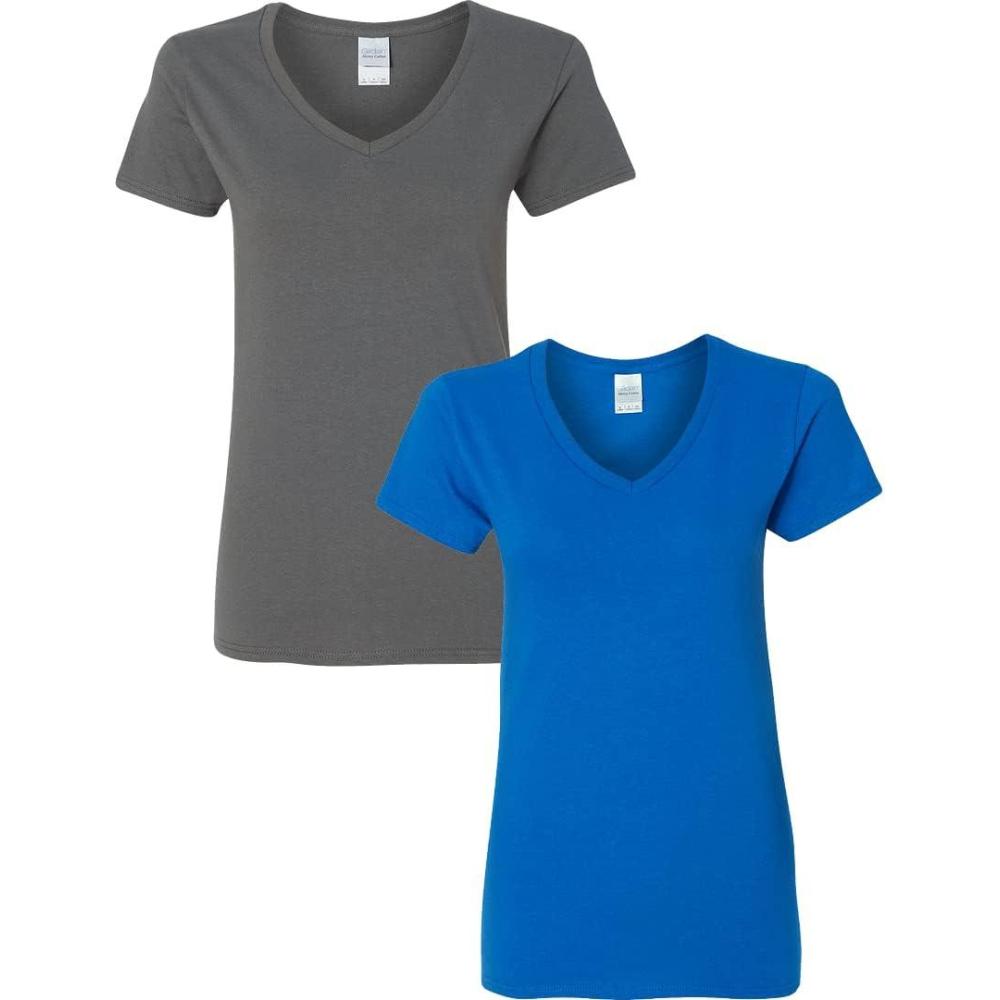 imageGildan Womens Heavy Cotton VNeck TShirt 2Pack1 Charcoal  1 Royal
